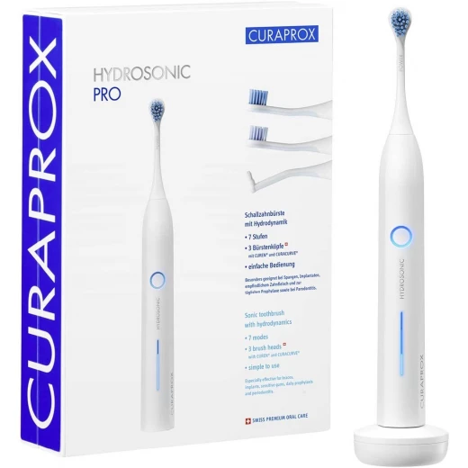 فرشاة أسنان كهربائية Curaprox Hydrosonic Pro 1 قطعة، تنظيف صوتي للثة الحساسة، تتضمن 3 رؤوس فرشاة فرشاة أسنان كهربائية Curaprox Hydrosonic Pro 1 قطعة، تنظيف صوتي للثة الحساسة، تتضمن 3 رؤوس فرشاة
