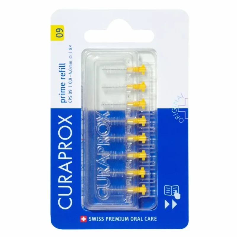 Curaprox CPS Prime Refill Yellow Interdental Brushes, 8 Count, For Gum Health and Fresh Breath