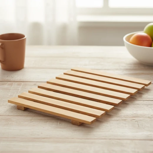 Square wooden insulating coaster 18x18 cm - protects your table from heat, stylish and sturdy wooden base, ideal for use in the kitchen, dining room and coffee table - Lolo shop home - Image 3