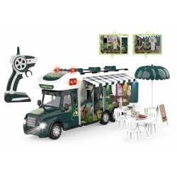 Remote Control RV Sunshine Tour Car – 2.4G High-Stability Green Camper Van with Lights, Sound, and Eye-Catching Short-Head Design for Kids 3-8.