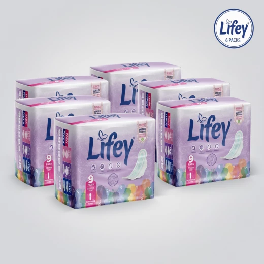 Lifey Super Thin Sanitary Pads for Day & Light Flow – 9 Pads per Pack (Pack of 6) | Total 54 Ultra-Discreet Pads Lifey Super Thin Sanitary Pads for Day & Light Flow – 9 Pads per Pack (Pack of 6) | Total 54 Ultra-Discreet Pads