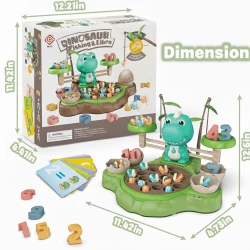 Dinosaur Fishing Game Set with Music, Rotating Board, 21 Fish, 2 Poles Green