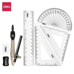 Deli EG30505 School Drawing Set 8 Piece Metal Case Kit for Students, Includes Pencils, Eraser, Sharpener, and Ruler, Perfect for Art Class or Home Use