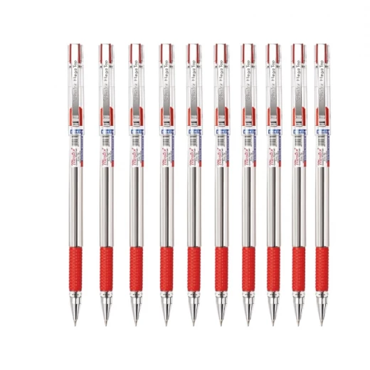 Montex Mega Top Ballpoint Pens Red Ink 10 Pack Smooth Writing School Office
