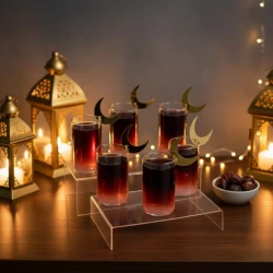 طقم تعليقات أكواب رمضان ذهبي 6 قطع زينة أكريليك لإحتفالات رمضان