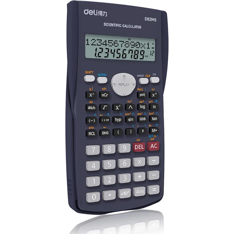 آلة حاسبة علمية ديلي D82MS - 240 وظيفة، شاشة عرض من سطرين، تصميم احترافي أزرق مع غطاء حماية منزلق - ديلي