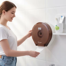 صندوق مناديل رول كبير للحائط – تركيب بدون ثقب، تصميم بلاستيكي معتم مع رف تخزين علوي وفتحة سفلية