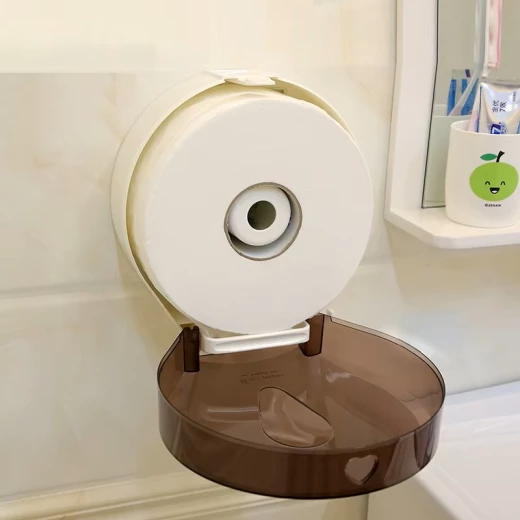 Wall-Mounted Large Roll Tissue Dispenser – No-Drill Installation, Opaque Plastic Design with Bottom-Opening Tray - Lolo shop home - Image 3