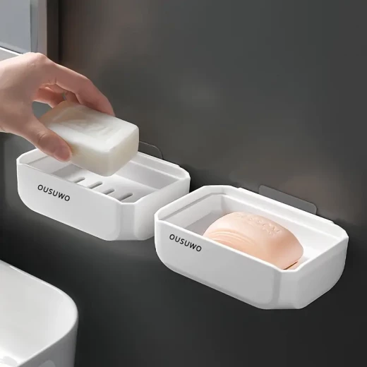 Soap Dish Wall-mounted Double-layer Drain Soap Container, Non-porous Plastic Soap Tray for Household Bathroom, Easy To Store Soap and No Mess Drain Soap Holder 1 Pc - Lolo shop home - Image 3
