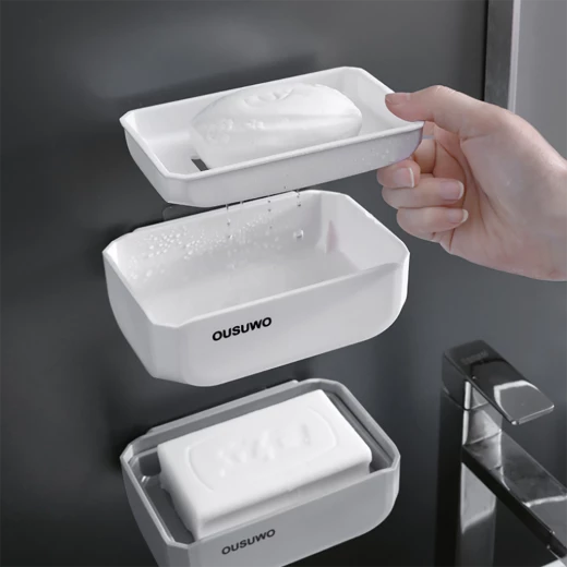 Soap Dish Wall-mounted Double-layer Drain Soap Container, Non-porous Plastic Soap Tray for Household Bathroom, Easy To Store Soap and No Mess Drain Soap Holder 1 Pc - Lolo shop home - Image 2