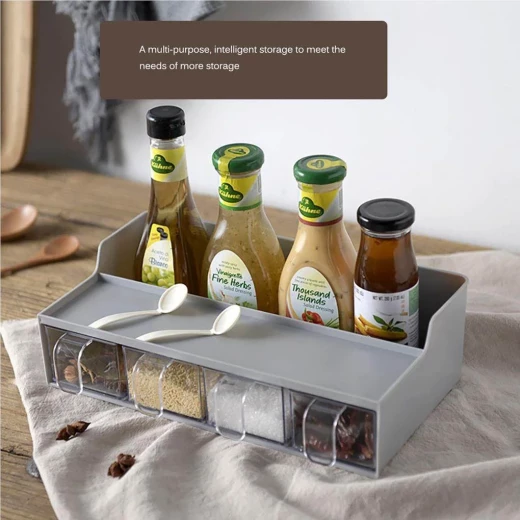 Facefd Grey Multi-Compartment Seasoning Box – Large Capacity Spice Organizer with Drawer Design & Food-Grade Material 30.6 x 18.8 x 9 cm Facefd Grey Multi-Compartment Seasoning Box – Large Capacity Spice Organizer with Drawer Design & Food-Grade Material 30.6 x 18.8 x 9 cm