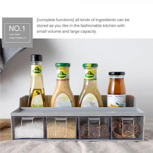 Facefd Grey Multi-Compartment Seasoning Box – Large Capacity Spice Organizer with Drawer Design & Food-Grade Material 30.6 x 18.8 x 9 cm - Lolo shop home - Image 3