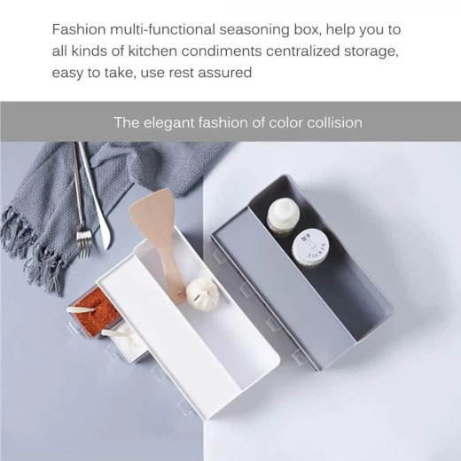 Facefd Grey Multi-Compartment Seasoning Box – Large Capacity Spice Organizer with Drawer Design & Food-Grade Material 30.6 x 18.8 x 9 cm - Lolo shop home - Image 2