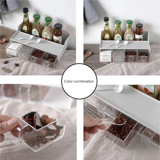 Facefd Grey Multi-Compartment Seasoning Box – Large Capacity Spice Organizer with Drawer Design & Food-Grade Material 30.6 x 18.8 x 9 cm - Lolo shop home - Image 5