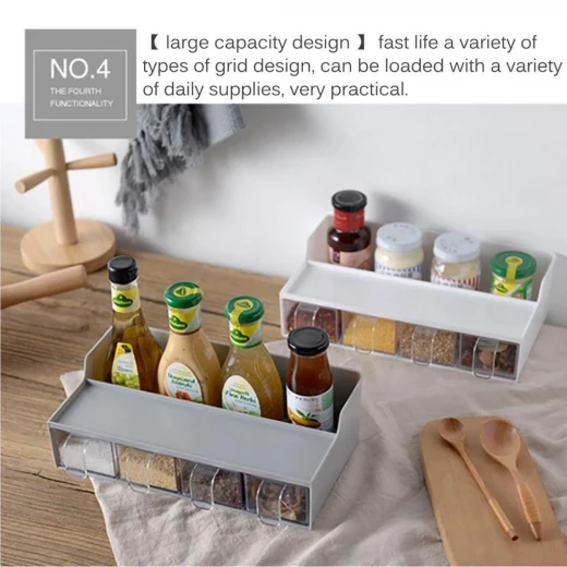 Facefd Grey Multi-Compartment Seasoning Box – Large Capacity Spice Organizer with Drawer Design & Food-Grade Material 30.6 x 18.8 x 9 cm - Lolo shop home - Image 6