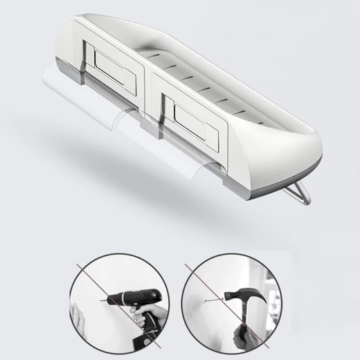 Multifunction Wall-Mounted Floating Shelf – Durable ABS Organizer for Bathroom, Kitchen, or Shower | Drill-Free Towel & Accessory Rack - Lolo shop home - Image 3
