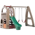 مجموعة ألعاب Naturally Playful® مع امتداد التسلق والأرجوحة (754300) - مركز أنشطة خارجي متكامل | نادي من مستويين، زحليقة، ومجموعة أرجوحة مزدوجة من ستيب 2 - Step2