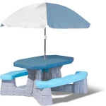 Step2 Sun & Fun Picnic Table with Umbrella, Seats 6 Kids | UPF 40+ Sun Protection, Durable All-Weather Resin & Neutral Faux-Sandstone Design - Step2