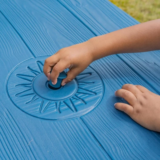 Step2 Sun & Fun Picnic Table with Umbrella, Seats 6 Kids | UPF 40+ Sun Protection, Durable All-Weather Resin & Neutral Faux-Sandstone Design - Step2 - Image 2