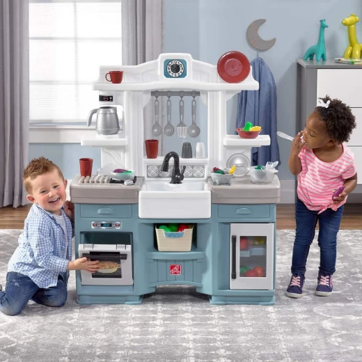 Step2 Timeless Trends Kids Kitchen Playset, Indoor/Outdoor Kitchenette, Interactive Play with Lights and Sounds, Made of Durable Plastic, Includes 21 Piece Toy Accessories, for Toddlers 2+ Years Old - Step2 - Image 2