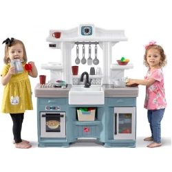 Step2 Timeless Trends Kids Kitchen Playset, Indoor/Outdoor Kitchenette, Interactive Play with Lights and Sounds, Made of Durable Plastic, Includes 21 Piece Toy Accessories, for Toddlers 2+ Years Old