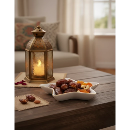 White Ceramic Star-Shaped Ramadan Serving Bowl with Gold Trim - Festive Nut & Candy Dish with White Ceramic Star-Shaped Ramadan Serving Bowl with Gold Trim - Festive Nut & Candy Dish with