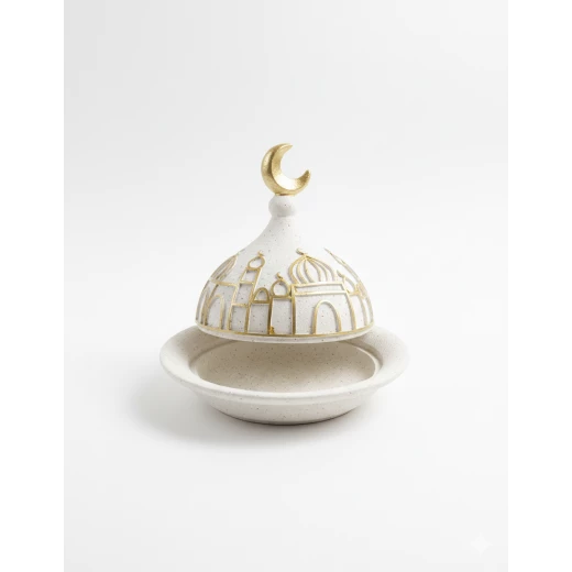 صحن تقديم رمضان – مضيفة صحن تمر مزين بطابع رمضاني  مثالي لتقديم التمر والحلويات، قطعة ديكور أنيقة تضيف جو روحاني ومميز للمنزل خلال رمضان والمناسبات الدينية - دمية رمضان - Image 2