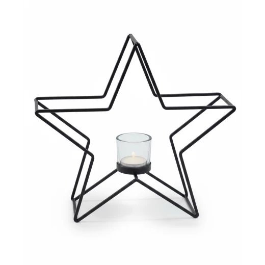 Modern Black Metal Star Candle Holder with Glass Votive Cup - Geometric Minimalist Table Decor for Ramadan, Weddings, and Home Interior Centerpiece 24 CM For Ramadan Decoration - Dumyah Ramadan - Image 2