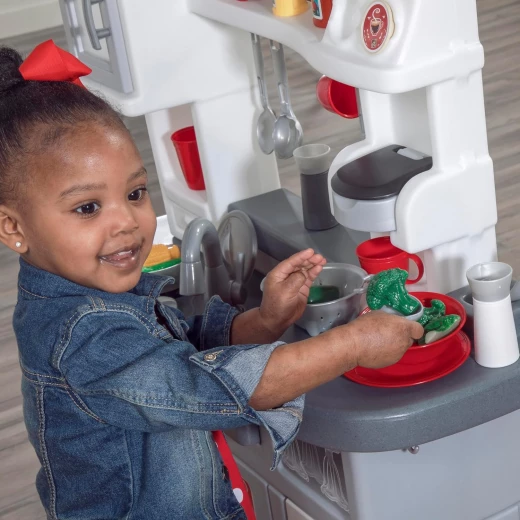 Step2 Love to Entertain Kids Kitchen Playset, Indoor/Outdoor Kitchenette, Interactive Play with Lights and Sounds, Made of Durable Plastic, Includes 36 Piece Toy Accessories, For Toddlers 2+ Years Old - Step2 - Image 3