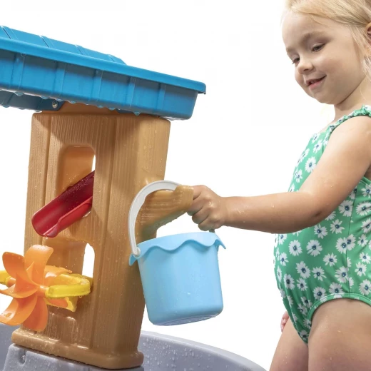 Step2 Rain Showers Splash Tub Water Play Table in gray offers a fun outdoor water play experience for toddlers Its interactive design stimulates exploration and imagination and is suitable for gardens and outdoor yards - Step2 - Image 3