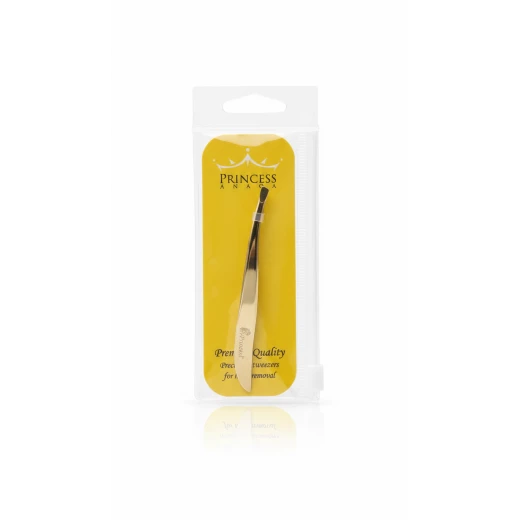 Princess Elegance Professional Eyebrow Tweezers - High-precision, excellent quality hair removal tweezers - Stylish black design with an angled opening for complete control Princess Elegance Professional Eyebrow Tweezers - High-precision, excellent quality hair removal tweezers - Stylish black design with an angled opening for complete control