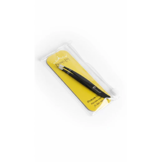 Princess Elegance Professional Eyebrow Tweezers - High-precision, excellent quality hair removal tweezers - Stylish black design with an angled opening for complete control Princess Elegance Professional Eyebrow Tweezers - High-precision, excellent quality hair removal tweezers - Stylish black design with an angled opening for complete control