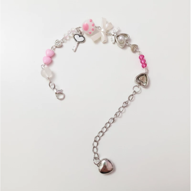 Angel Pink Cat-Themed Bracelet – Adjustable 20cm Pearl & Pink Beaded Bracelet with Cat’s Claw Charm, Elegant Handcrafted Jewelry for Women - Angel