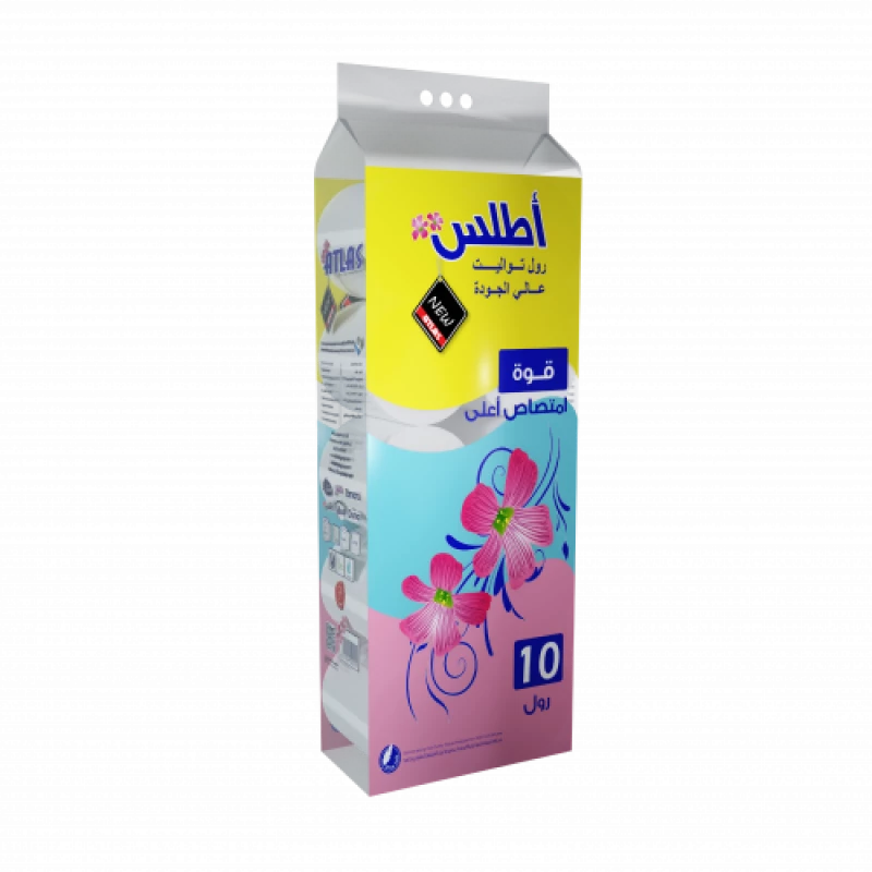 ورق تواليت أطلس، عبوة من 10 لفات، طبقتان، ناعم وماص، شراء بالجملة للاستخدام المنزلي والمكتبي، لطيف على البشرة، قوي وموثوق، عملي وصغير الحجم - اطلس