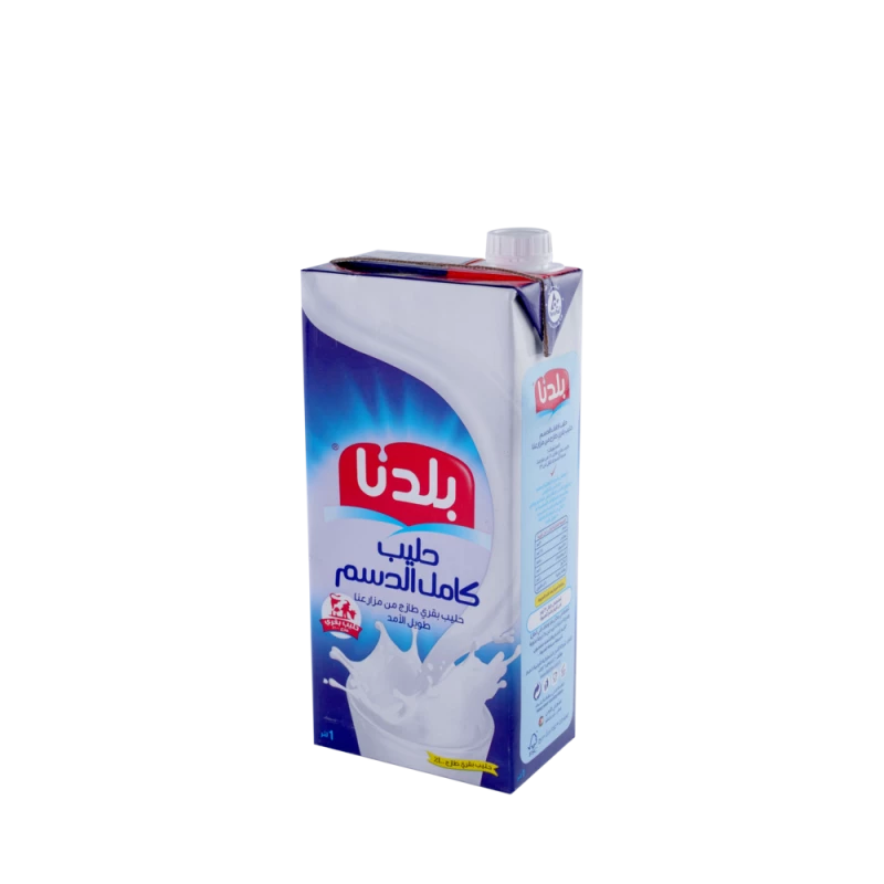 حليب بلدنا كامل الدسم 1 لتر حليب بقري طازج - بلدنا