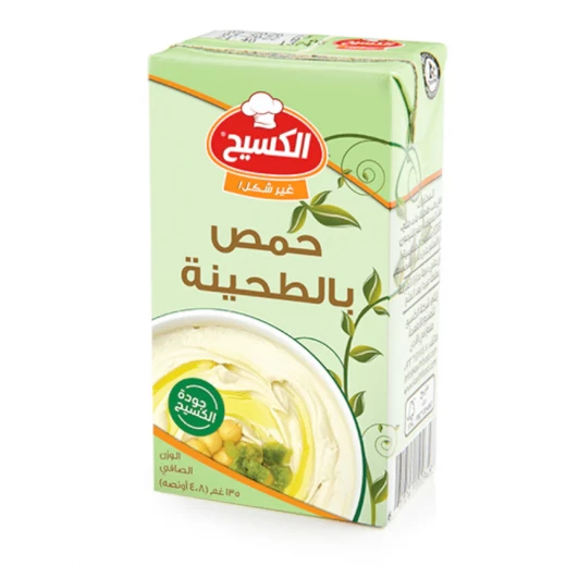 حمص الكسيح مع الطحينة، جاهز للأكل، عبوة رباعية 135 غرام، بنكهة شرق أوسطية أصيلة، وقوام كريمي، مثالي للوجبات الخفيفة والوجبات الرئيسية، صلصة لذيذة وصحية حمص الكسيح مع الطحينة، جاهز للأكل، عبوة رباعية 135 غرام، بنكهة شرق أوسطية أصيلة، وقوام كريمي، مثالي للوجبات الخفيفة والوجبات الرئيسية، صلصة لذيذة وصحية