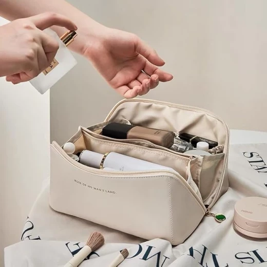 حقيبة مكياج بيضاء عامة مقاومة للماء ومنظمة مستحضرات التجميل مع مقبض بحجم السفر - متجر وتين - Image 7