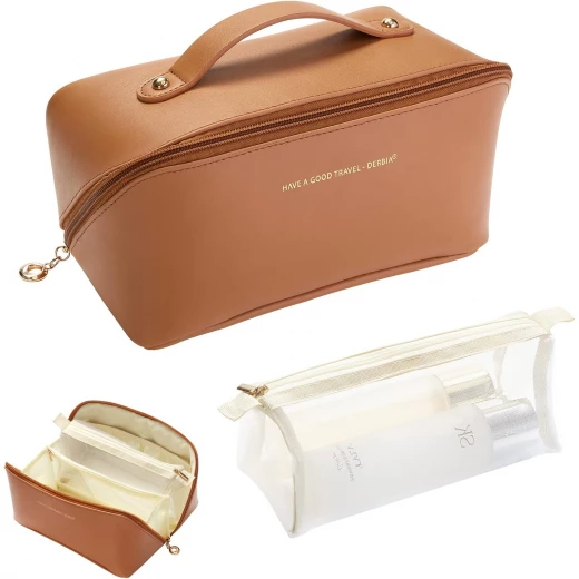 Generic White Makeup Bag Waterproof Cosmetic Organizer with Handle Travel Size