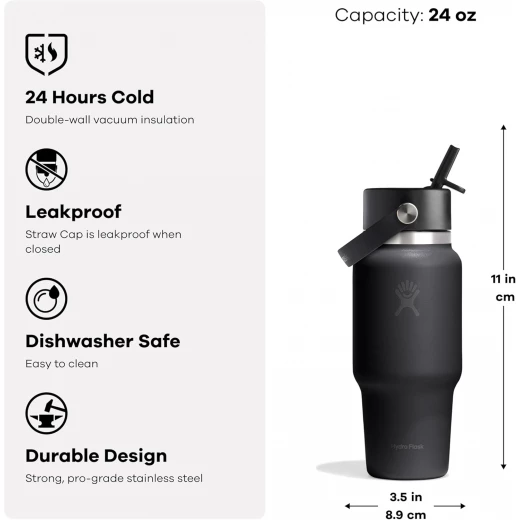 Hydro Flask Wide Flex Straw Travel Bottle 24oz, Insulated Water Bottle, Shale Grey - Hydro Flask - Image 5