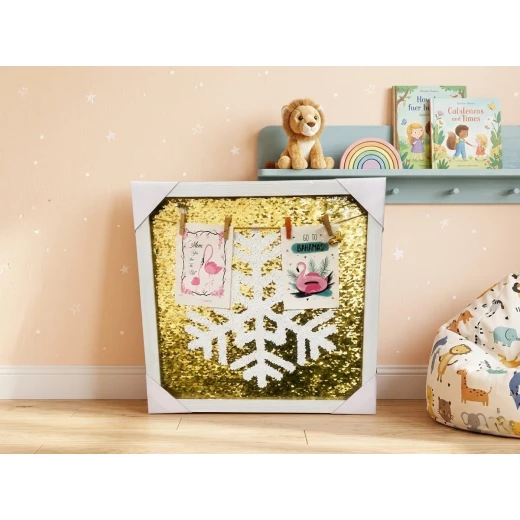Interactive "Snowflake" Panel with Gold Sequins, 43.5 cm | Modern Winter Wall Frame with Clips for Hanging Photos and Memories - Luxurious and Elegant Home and Bedroom Decor, Transformable with a Touch of a Hand - Lolo shop home - Image 3