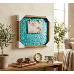 An elegant wooden frame with a charming sequined background, measuring 32.5 x 27.5 cm, featuring a distinctive modern design that adds a touch of luxury and sparkle to home decor. Perfect for displaying photos and memories in an attractive and stylish way in any interior space - Lolo shop home