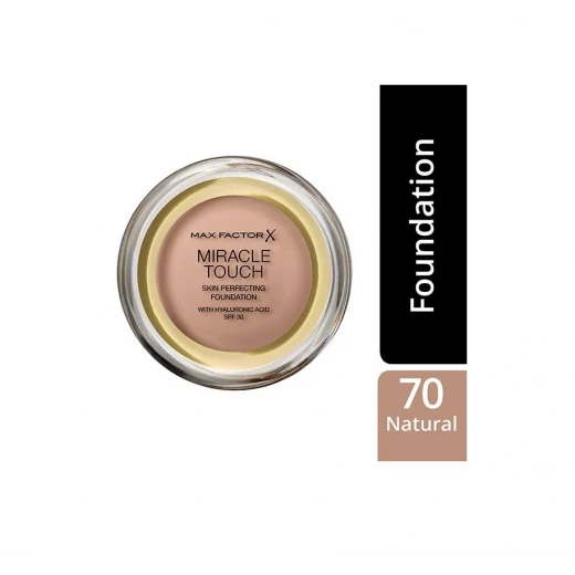 Max Factor Miracle Touch Foundation 70 Natural, Hyaluronic Acid & SPF 30, Oil-Free, 12g - Image 4