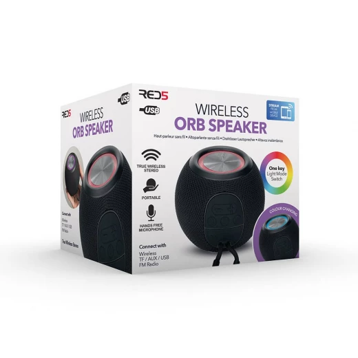 مكبر صوت Orb اللاسلكي المحمول لون برتقالي، أضواء LED متغيرة الألوان مكبر صوت Orb اللاسلكي المحمول لون برتقالي، أضواء LED متغيرة الألوان