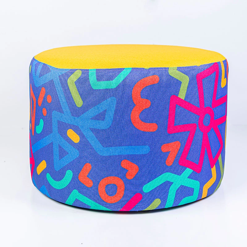 Playful Patterned Ottoman – Vibrant Blue & Yellow Geometric Design Large - King Hussein Cancer Foundation