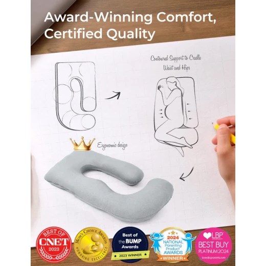 Momcozy U-Shaped Cooling Fabric Pregnancy Pillow, Ultimate Comfort for Expecting Moms, QM4146S - Momcozy - Image 3