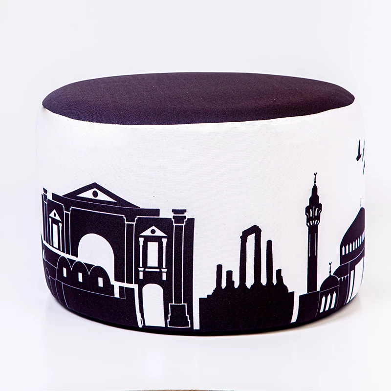 Modern Ottoman bench – an artistic design of Amman's landmarks in black and white (the Roman Amphitheater and the Citadel) - King Hussein Cancer Foundation