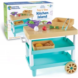 Learning Resources New Sprouts Prep ‘n Store Kitchen Island, Ages 2+, Toy Kitchen Accessories with 6 Pieces of Play Food Included