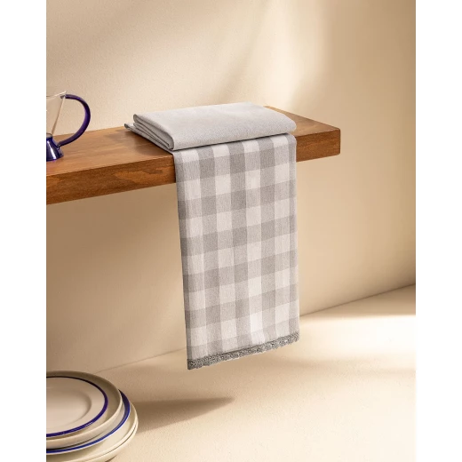Madame Coco Carree Kitchen Towel Set of 2, Premium Quality Cotton, Highly Absorbent, White and Grey Color Combination, Machine Washable, Durable, Includes 2 Towels for Kitchen Use - Madame COCO - Image 5