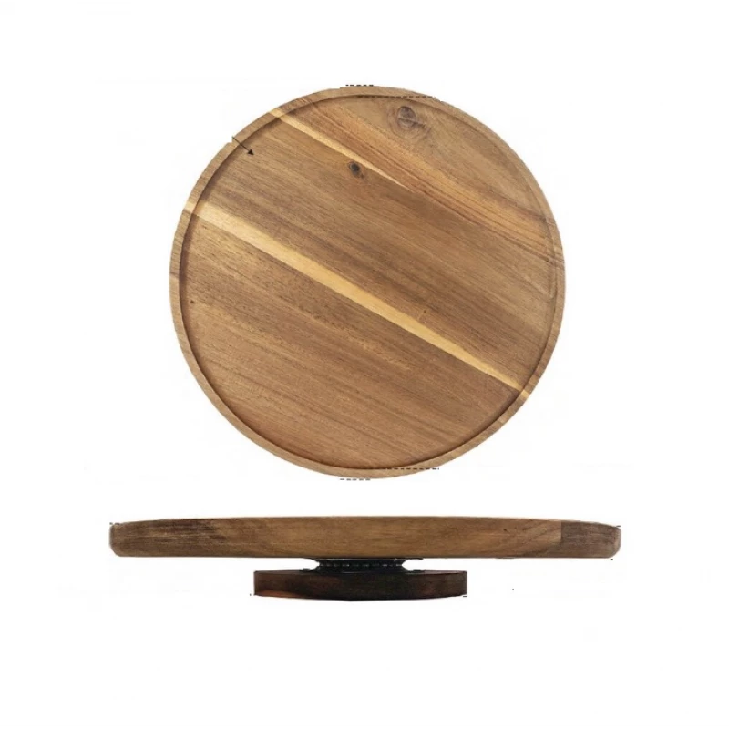 Table Craft Round Lazy Susan Wooden Board 45cm Brown Serving Tray