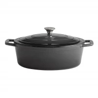 APS Oval Cast Iron Dutch Oven Pot 5 Liter Capacity Grey Color 33cm x 25cm with Lid for Baking and Slow Cooking Excellent Heat Retention